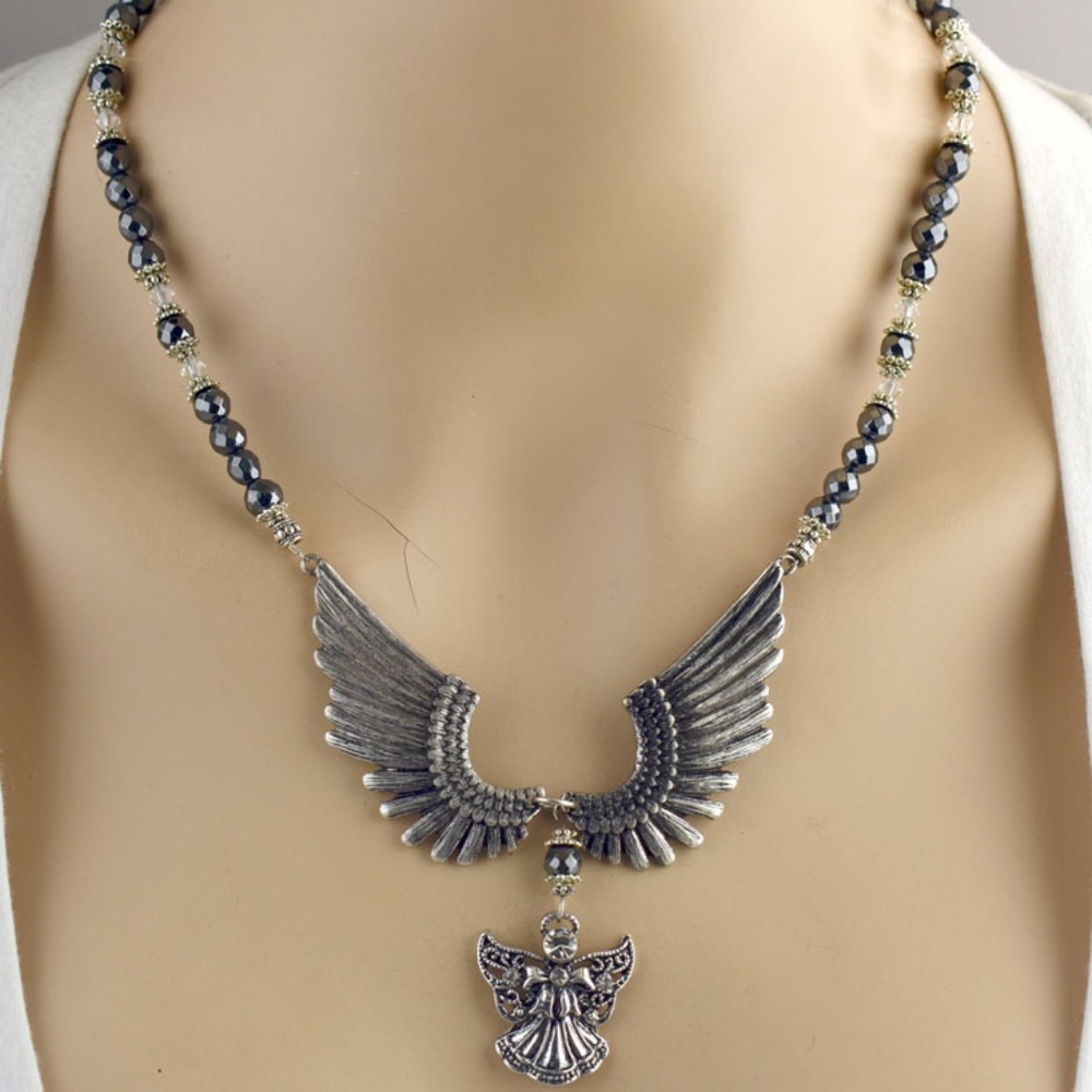 Hematite Angel Wings Angel Necklace Set